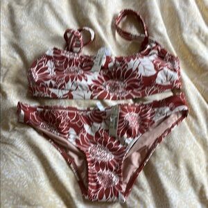 Madewell Cream and brown bikini set.